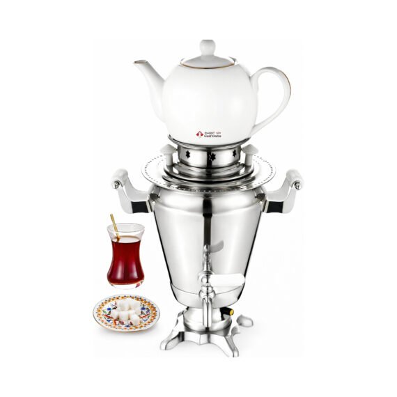 Gulf Dalla Electric Russian Turkish Samovar Tea Maker Set 1000W With 600 Ml Ceramic Teapot And 1500 Ml Stainless Steel Kettle Total 2.1L Capacity GA-C921001